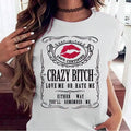 Cotton Short Sleeve Women's Funny Graphic Tees Crazy Bitch Shirt Short Sleeve TShirt Casual T-shirt for Men Women