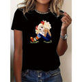 Women's Cute Cartoon Character Print T-Shirt – Casual, Sporty,All-Season Comfort, Black with Blonde Graphic Top Womenswear summer outfits