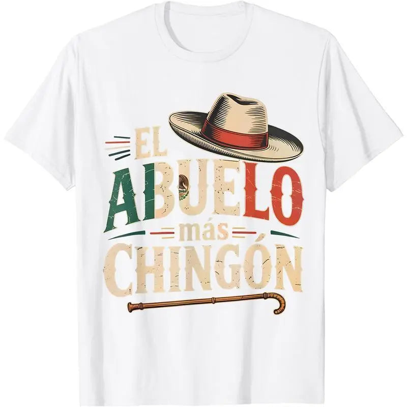 El Abuelo Mas Chingon CVC Cotton T-Shirt-Streetwear Graphic Tee -Funny Best Mexican Dad T-Shirt Graphic Tees Casual Crewneck Shortsleeve Classic
