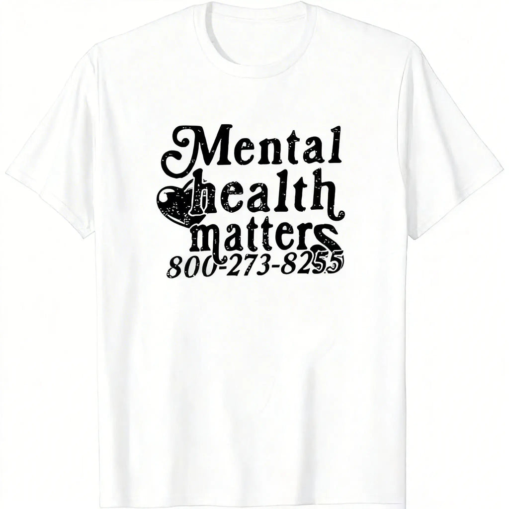 MENTAL HEALTH MATTERS Printed Short-Sleeved T-Shirt. Men's Summer Round Neck Short Sleeve T-Shirt, Fashion Printed T-Shirt