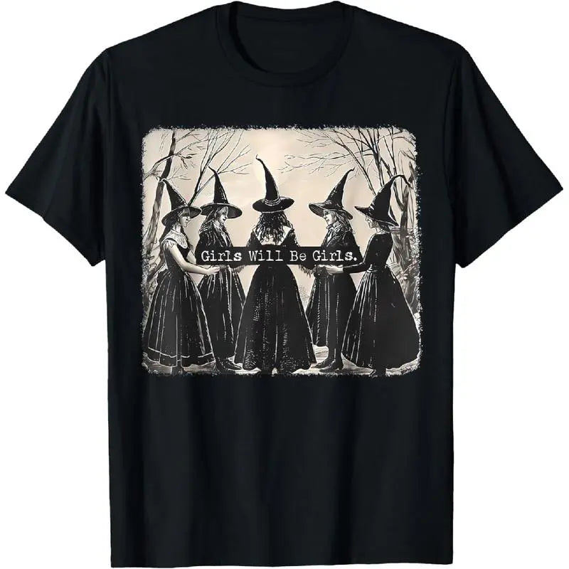 [100%25 Cotton Printing] Girl Will Be Girl Witch Halloween T-Shirt