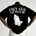 Men's "Only God Can Judge Me" print T-shirt - casual crew neck, loose version, short-sleeved top, beige with prayer hand design