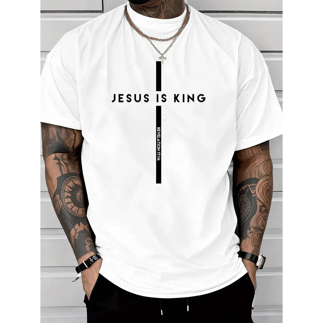 Casual Christian T-Shirt – Jesus Is King With Cross And King Of Kings Message Golf Gift T-Shirt For Men And Women