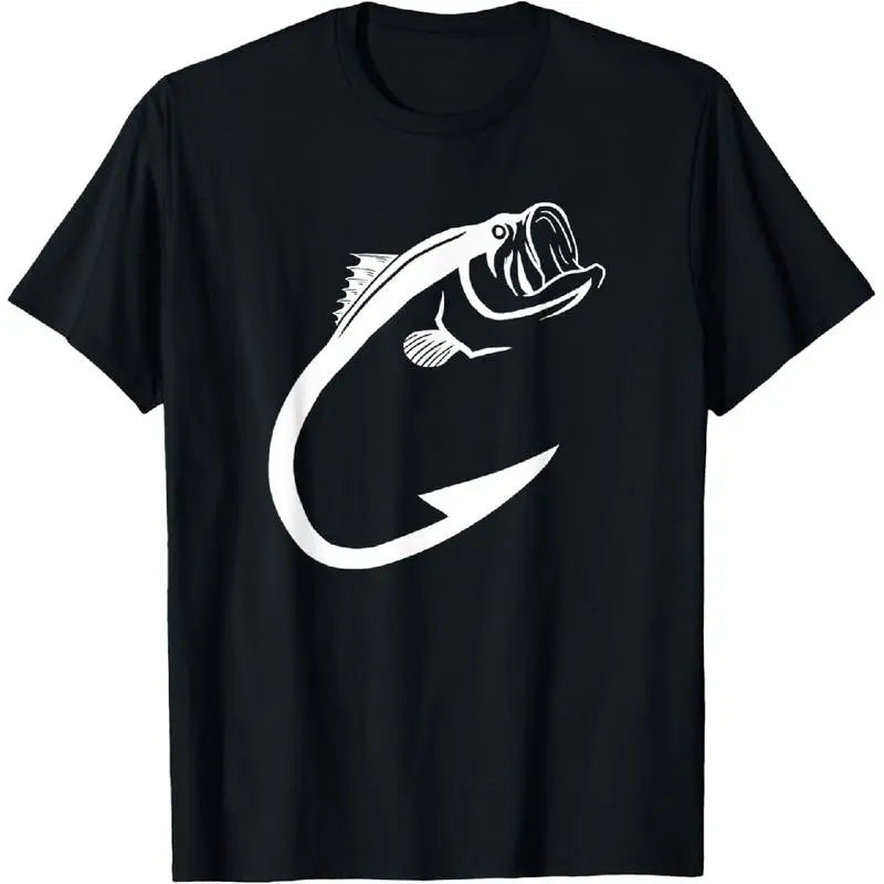 [100%25 Cotton] Fish Hook Minimal Art Cool Fishing Lover Art Lover Gift T-Shirt.