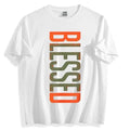 “Blessed” Vertical CVC Cotton T-Shirt-Men's Plus Size Casual Crew Neck T-Shirt - Geometric-Pattern, Smooth Cotton Knit Fabric, Medium Stretch - Short Sleeve Tee for Leisure & Everyday Wear | Breathable Comfort Fit