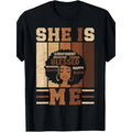 She Is Me Empowering Black History Juneteenth T-Shirt - Unisex Adult Casual Crew Neck Short Sleeve Tee with African Woman Portrait & Positive Affirmations (Educated, Strong, Beautiful, Motivational Quotes) - Regular Fit for Men & Women