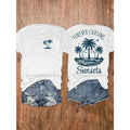 Women's Cotton Short Sleeve Graphic T Shirt Featuring Sunset Palm Tree Beach Print Perfect for Summer Vacation and Casual Weekend Travel