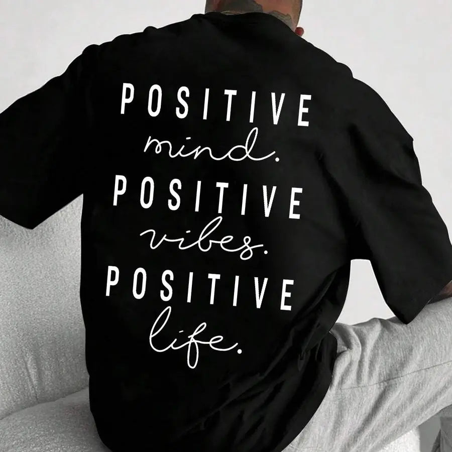 Unisex Men's Letter Print Drop Shoulder Tee, Regular Fit Casual Short Sleeve Round Neck T-shirt for Summer, Fashion Men's Top for Daily Wear