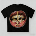 Premium Golden Cross Diamond Patch Grills Print Y2K Unisex Cotton Crewneck Short Sleeve Casual Streetwear T-Shirt