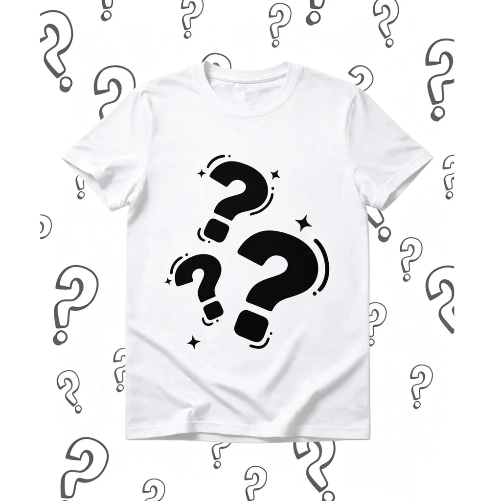 Funny Question Marks Print T-Shirt/Unique Aesthetic Casual Top for Everyday/Mystery Question Mark Graphic Tee /Cool Black Casual Streetwear T-Shirt