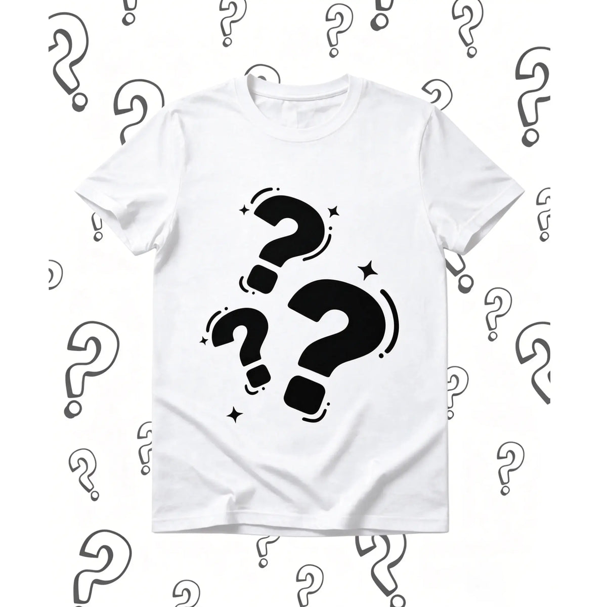 Funny Question Marks Print T-Shirt/Unique Aesthetic Casual Top for Everyday/Mystery Question Mark Graphic Tee /Cool Black Casual Streetwear T-Shirt