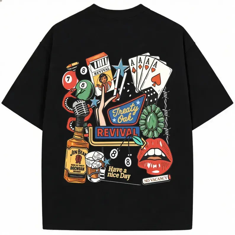 Vintage Rock Music Graphic Tee, Retro Western Metal Style Oversized Washed Cotton Shirt, Classic Casual Streetwear Top