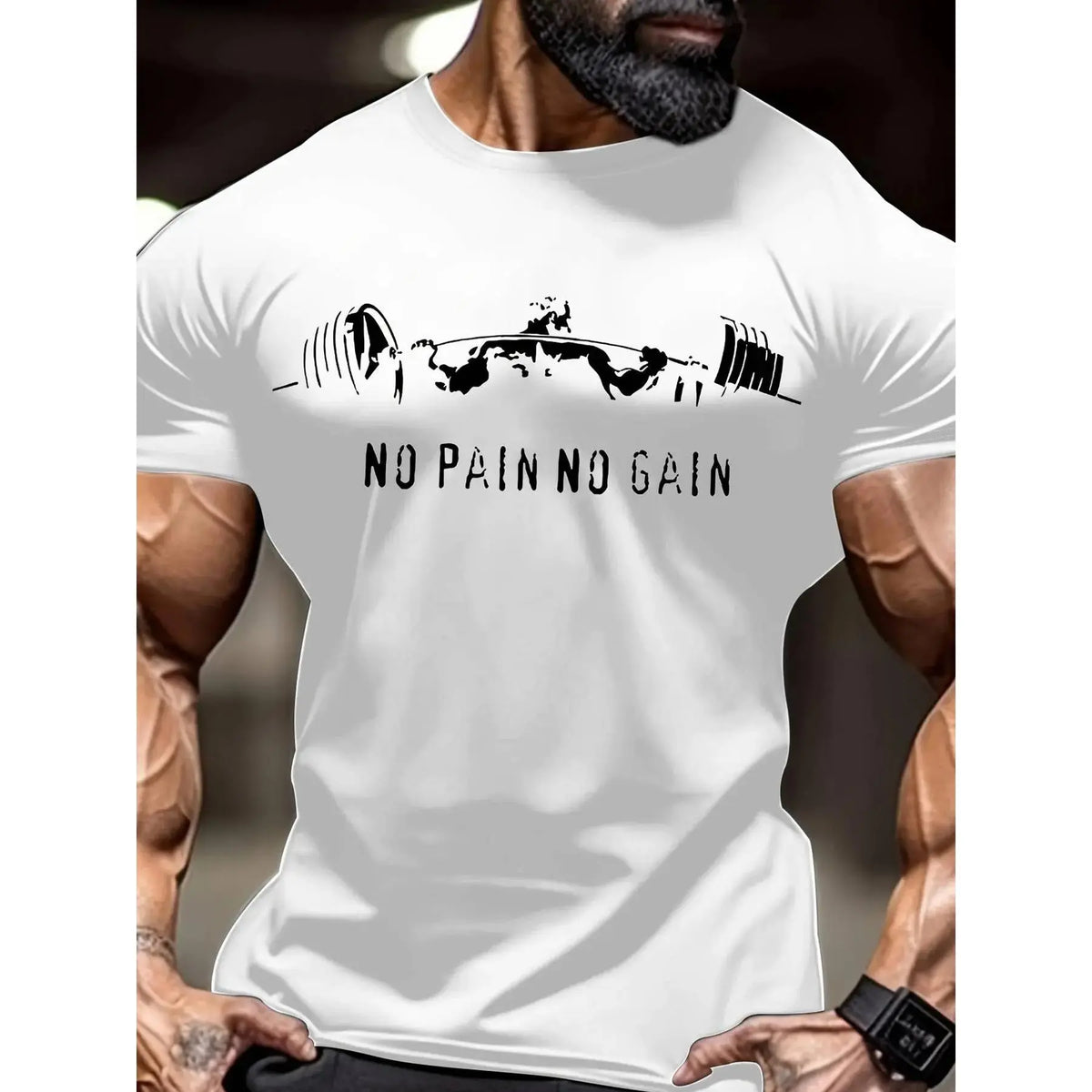 Men's Regular Fit No Pain No Gain Letter Print Round Neck Tee, Casual Short Sleeve Crew Neck T-shirt for Summer, Gym T Shirts, Fashion Men's Top for Gym Workout Running,Men's Solid Color Crewneck Tee for Gym & Casual