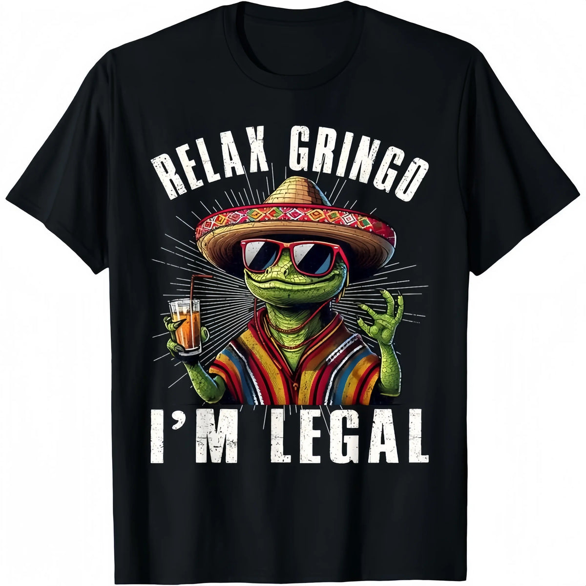 shirts - Cotton Short Sleeve Relax Gringo I'm Legal Mexican Lizard Funny T-Shirt for Men Women - designer hoodies