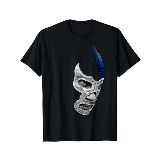 1 Men's Casual Cotton T-Shirt with Mexican Art Devil Blue Fighting Mexican Wrestler Legend App, Regular, Knitted Fabric, Geometric Pattern, Suitable for Sports, Running, Training, Hiking and Outdoor Activities, Unisex, Suitable for Teens and Adults,.