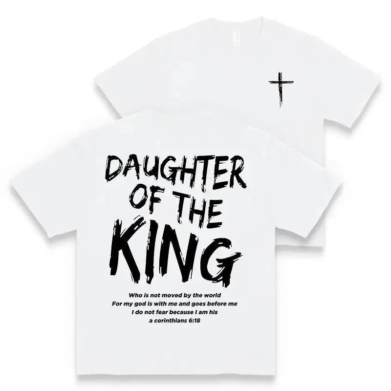 Daughter of the King Jesus Graphic Tee - Women's Soft Casual Round Neck Short Sleeve T-Shirt, Dual-Sided Print, 180g Pure, Comfortable & Stylish for Home or Outfit Fabric Top  Smooth Comfortable and breathable shirt