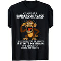 Mens Humorous Monkey Graphic T Shirt Featuring My Mind Is a Dangerous Place Slogan Perfect Casual Short Sleeve Party Tee for Fourth of July Comfortable Breathable Soft Fabric with Medium Stretch and Round Neck