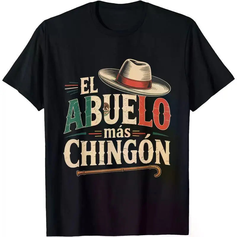 El Abuelo Mas Chingon CVC Cotton T-Shirt-Streetwear Graphic Tee -Funny Best Mexican Dad T-Shirt Graphic Tees Casual Crewneck Shortsleeve Classic