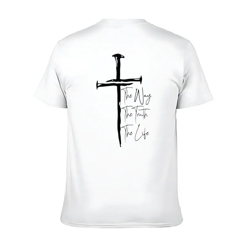 The Way, The Truth, The Life T-Shirt - Bold Cross Design with Inspirational Scripture, Relaxed Fit, Short Sleeve, Machine Washable - Menswear, Christian Apparelfect Gift Classic Cotton