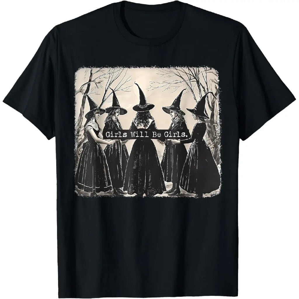 [100%25 Cotton Printing] Girl Will Be Girl Witch Halloween T-Shirt