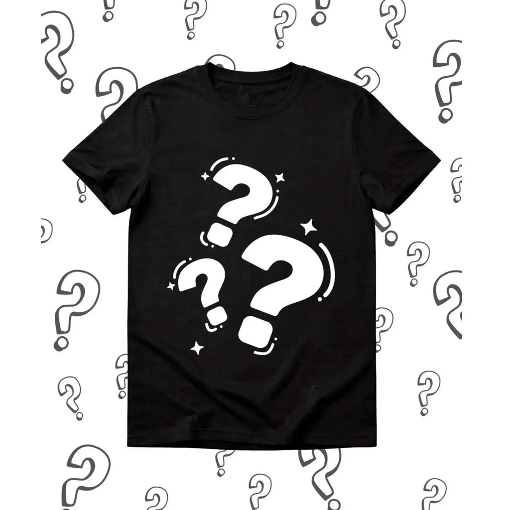 Funny Question Marks Print T-Shirt/Unique Aesthetic Casual Top for Everyday/Mystery Question Mark Graphic Tee /Cool Black Casual Streetwear T-Shirt