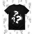 Funny Question Marks Print T-Shirt/Unique Aesthetic Casual Top for Everyday/Mystery Question Mark Graphic Tee /Cool Black Casual Streetwear T-Shirt
