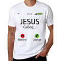 Men's Jesus Is Calling Graphic T-Shirt - Black Faith-Inspired Summer Tee with Bold Red Print, Casual Round Neck, Machine Washable Polyester Fabric, Casual Wear  Round Neck Tee  Regular Fit Shirt