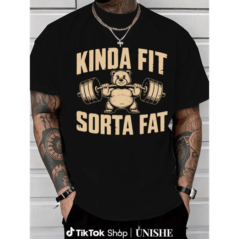 Funny Weightlifting Bear Tee – 100%25 Cotton Heavyweight Kinda Fit Sorta Fat CVC Cotton T-Shirt - Interesting Powerlifting Bear T-Shirt - Oversized Fitness Shirt, Round Neck T-ShirtOversized Gym Shirt