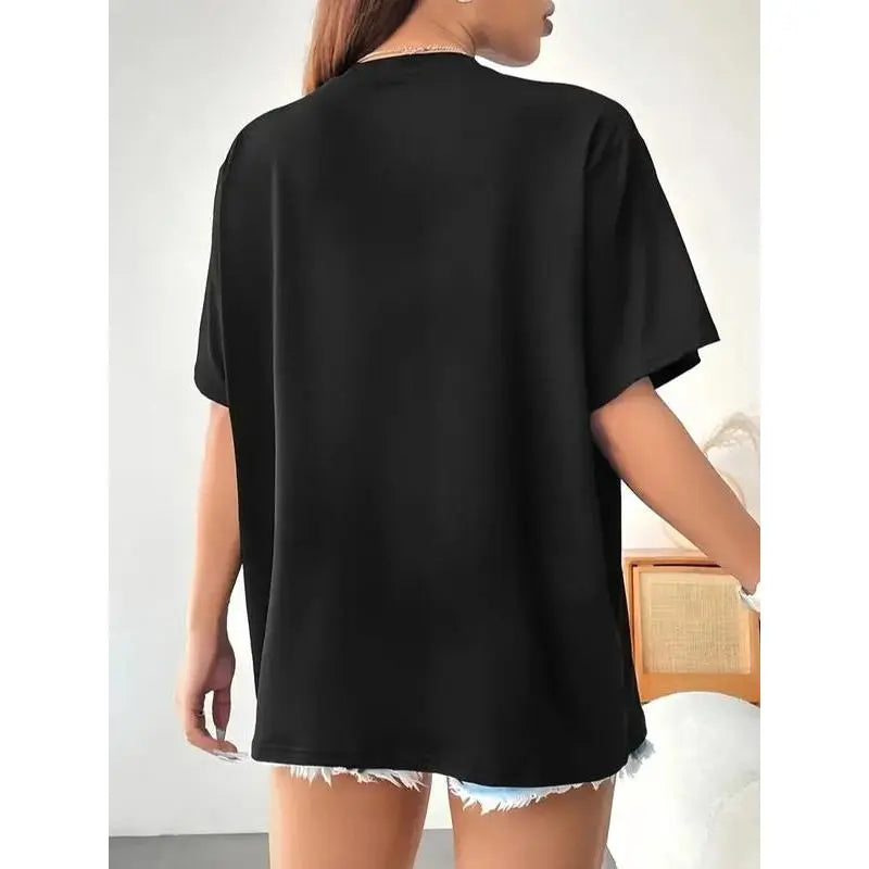 Graphic print, short sleeve t-shirt, women's clothing, graphic t-shirt, suitable for women's spring summer autumn, daily wear short sleeve tops