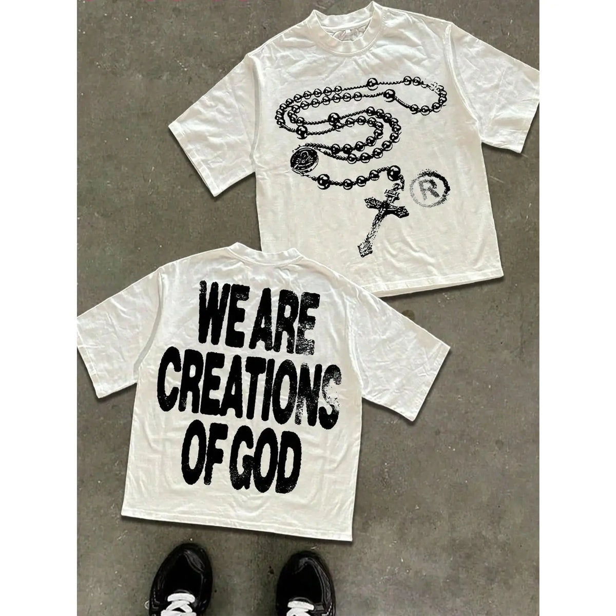 High - Street Religious - Themed Tee With 'We Are Creations Of God' Slogan Printed T-Shirts, T Shirt Unisex T-Shirts