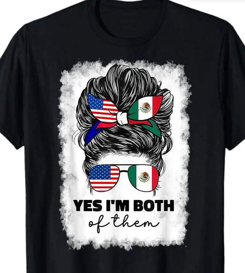 100%25cotton Half Mexican And American Mexico America Usa Flag Girl Woman T-Shirt