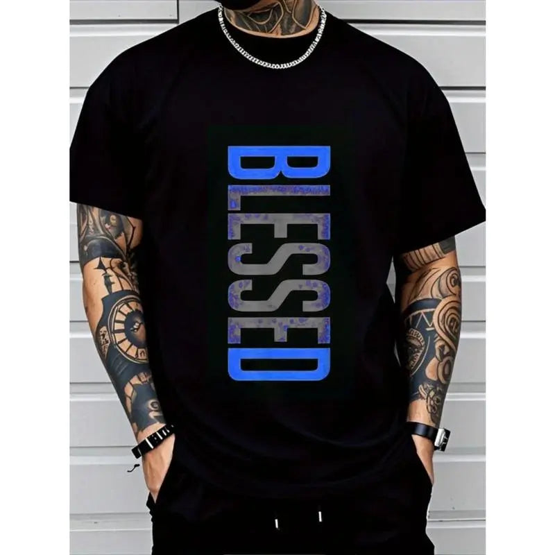 Men's Plus Size Casual Crew Neck T-Shirt - Geometric-Pattern, Smooth Cotton Knit Fabric, Medium Stretch - Short Sleeve Tee for Leisure & Everyday Wear |       Breathable Comfort Fit |       Machine Washable Crewneck Classic.