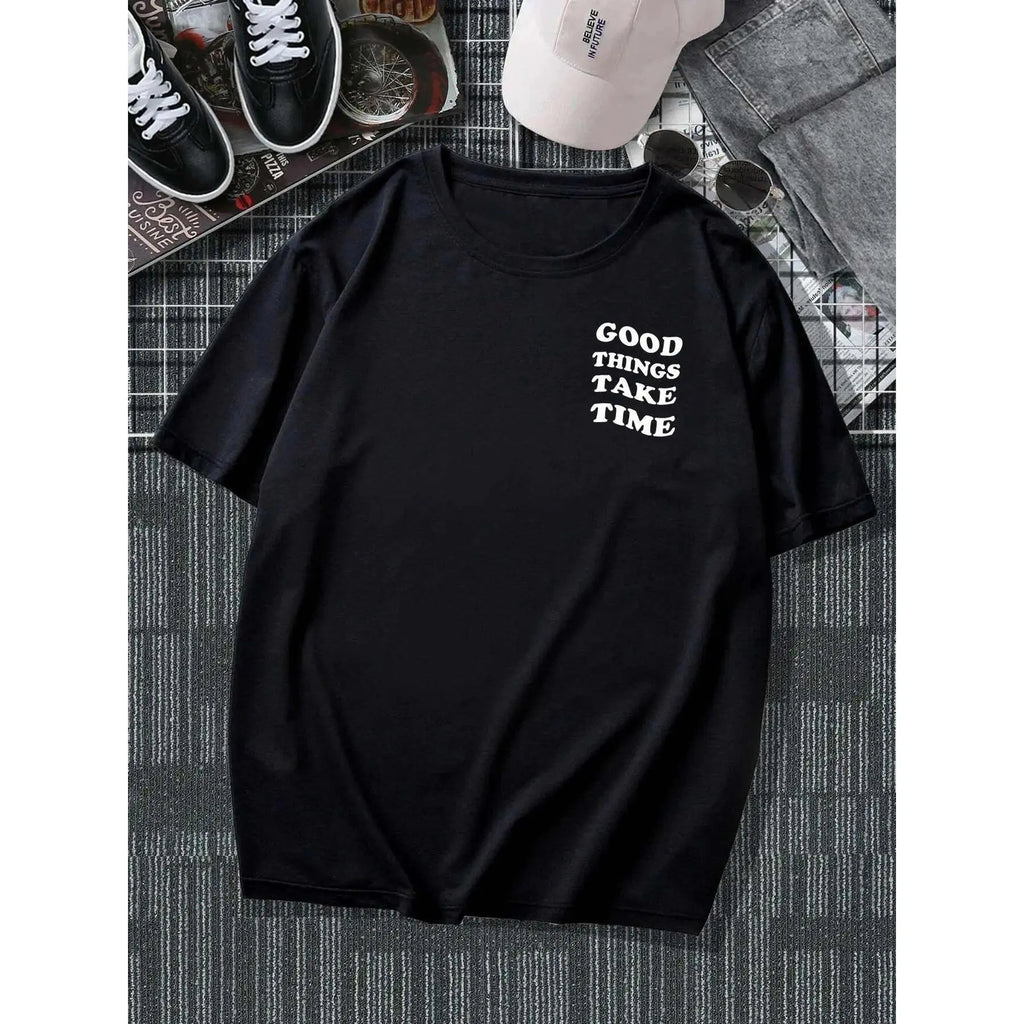 Men's floral and letter-printed shoulder-length T-shirt, casual soft and comfortable regular half-sleeved crew neck T-shirt, summer fashion men's daily wear top