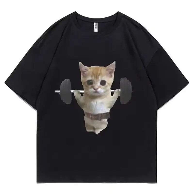 Funny Sam Sulek Cat Gym Meme T-Shirt, Oversized Fitness Pump Cover Graphic Tee for Men & Women
