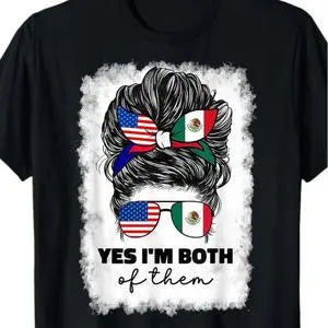 100%25cotton Half Mexican And American Mexico America Usa Flag Girl Woman T-Shirt