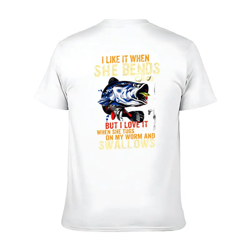 Funny Fishing Gifts, I Like When She Bends Over But I Love It When She Tugs On My Worm And Swallows T-Shirt, Lagermouth bass fishing for men