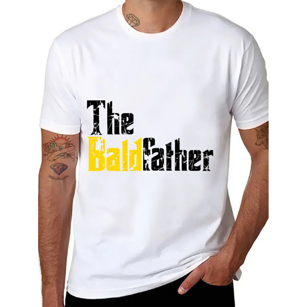 The Baldfather Humorous Cotton T-Shirt for Bald Men - Soft, Breathable & Durable with Yellow & White Print  Casual Round Neck, Short Sleeve  Ideal Birthday Gift  Sizes S-3XL