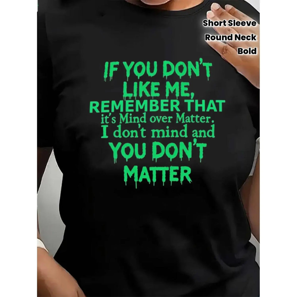 Plus Size Women's Mind Over Matter T Shirt Featuring Bold Statement Text for Casual Spring and Summer Outfits