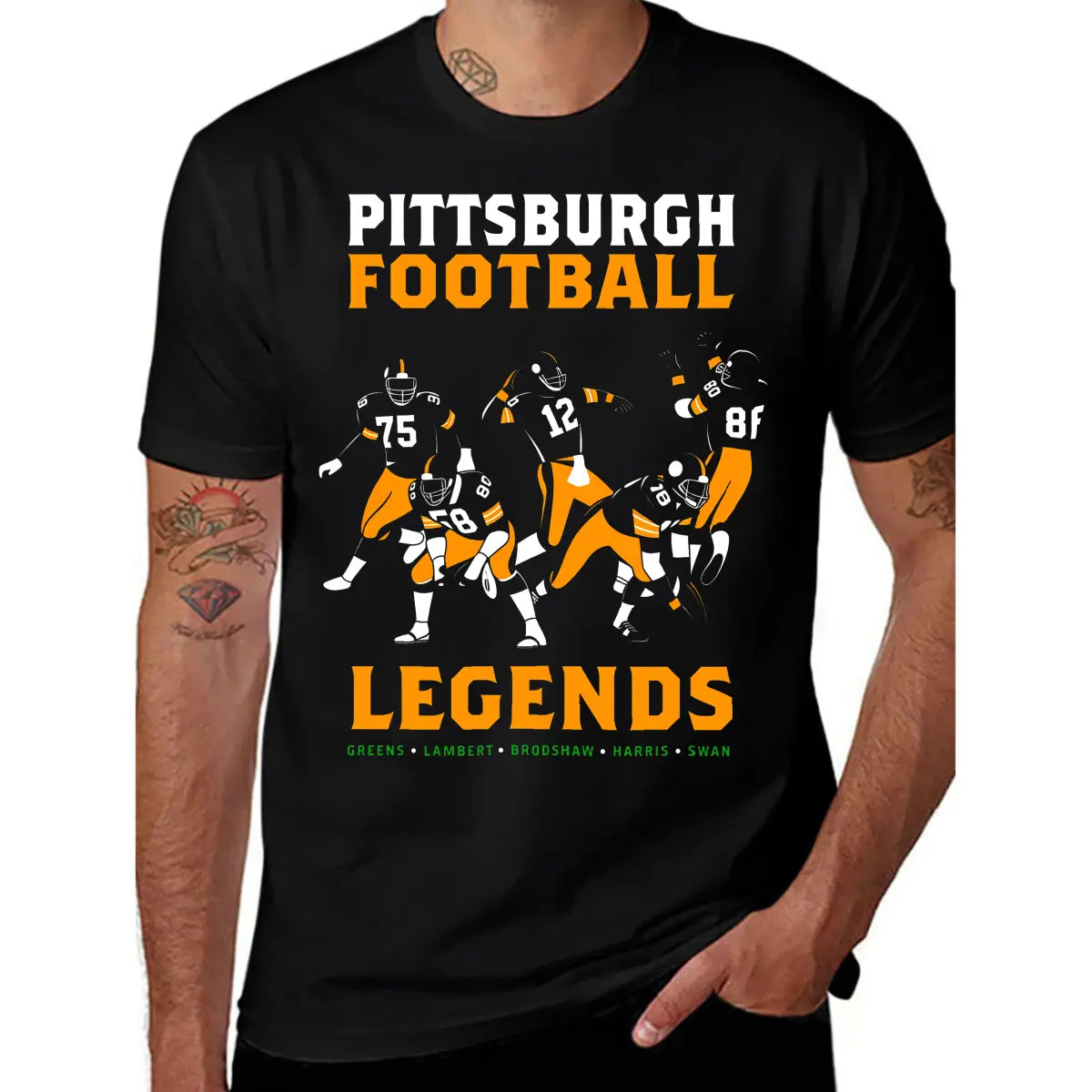 Pittsburgh Football Legends Men's T-Shirt - Casual,, Short Sleeve, Vintage Cotton Tee with Retro Graphic Design