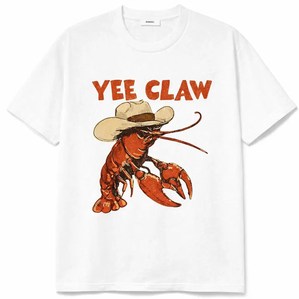 Lobster Cowboy Shirt, Trendy Yee Claw Tee, Funny Lobster Shirt, Western Beach Top Amalfi Coast Trip, Tomato Girl Summer