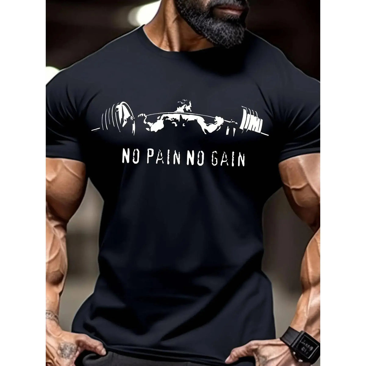 Men's Regular Fit No Pain No Gain Letter Print Round Neck Tee, Casual Short Sleeve Crew Neck T-shirt for Summer, Gym T Shirts, Fashion Men's Top for Gym Workout Running,Men's Solid Color Crewneck Tee for Gym & Casual