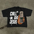 Men's Cotton T-Shirt, Short Sleeve, Phone & Star Print, Loose Fit, Casual Style, Summer Fashion, Outdoor Sports Streetwear.