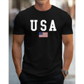 Men'S Patriotic USA Flag Print T-Shirt -  Crew Neck Short Sleeve, Slight Stretch Knit Fabric, Regular Fit All-Season Comfort, Golf Gift T-Shirt For Men And Women