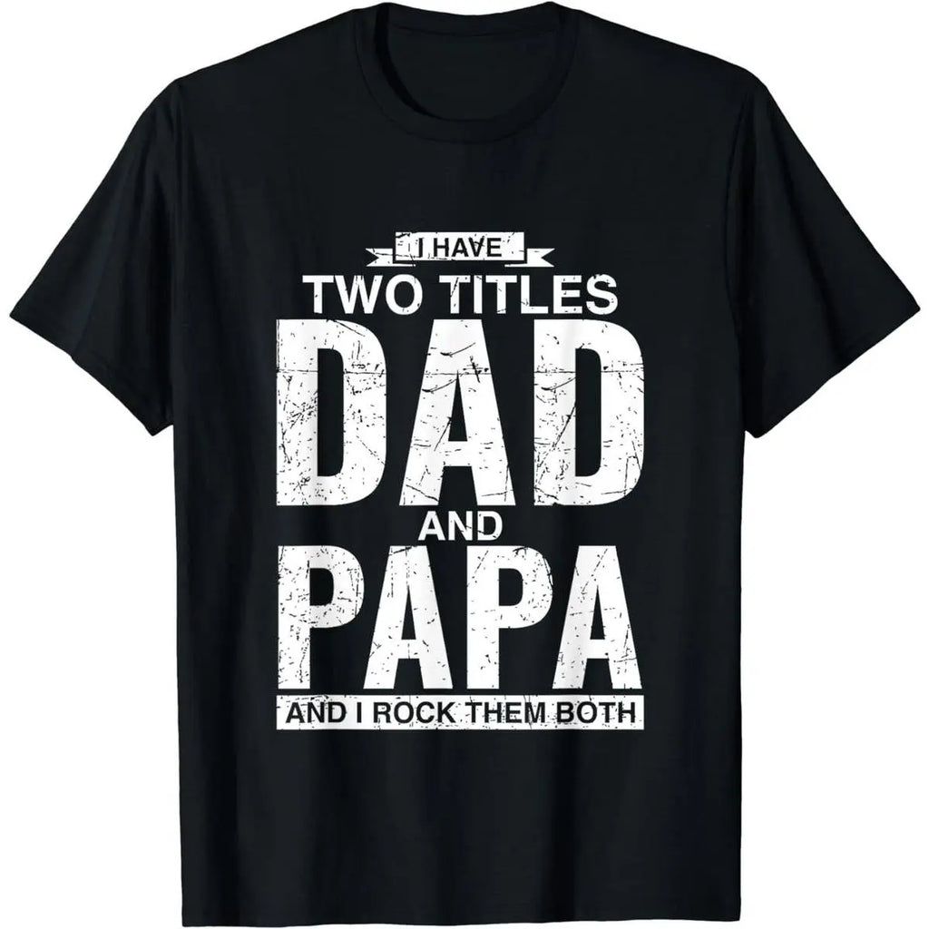 [100%25 Cotton] Cool Dad And Papa Double Title Rocking T-Shirt For Awesome Fathers Fathersdaygift Menswear Casual graphic tee Shortsleeve Cool Double Title Cotton T-Shirt