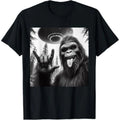 [100%25 Cotton] [100%25 Cotton]  Funny Sasquatch Bigfoot Rock On Selfie With UFO Alien T-Shirt  Golf Gift T-Shirt For Men and Women