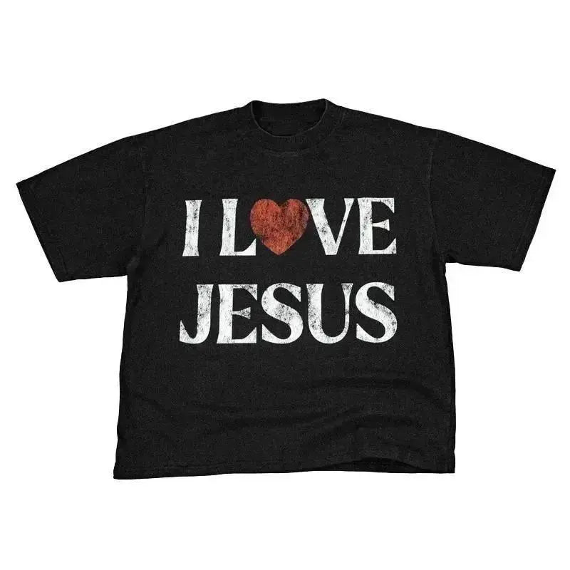 Vintage "I Love Jesus" Printed Short Sleeve T-Shirt Men's Top Underwear T-Shirt Women's Alphabet Printed Crew Neck T-Shirt, Perfect Gift for Men, Perfect Gift for Women
