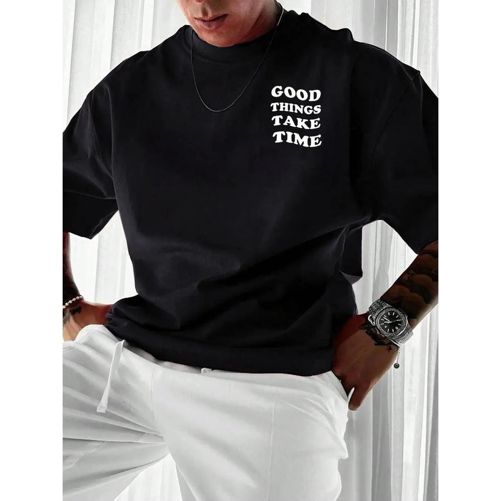 Men's floral and letter-printed shoulder-length T-shirt, casual soft and comfortable regular half-sleeved crew neck T-shirt, summer fashion men's daily wear top