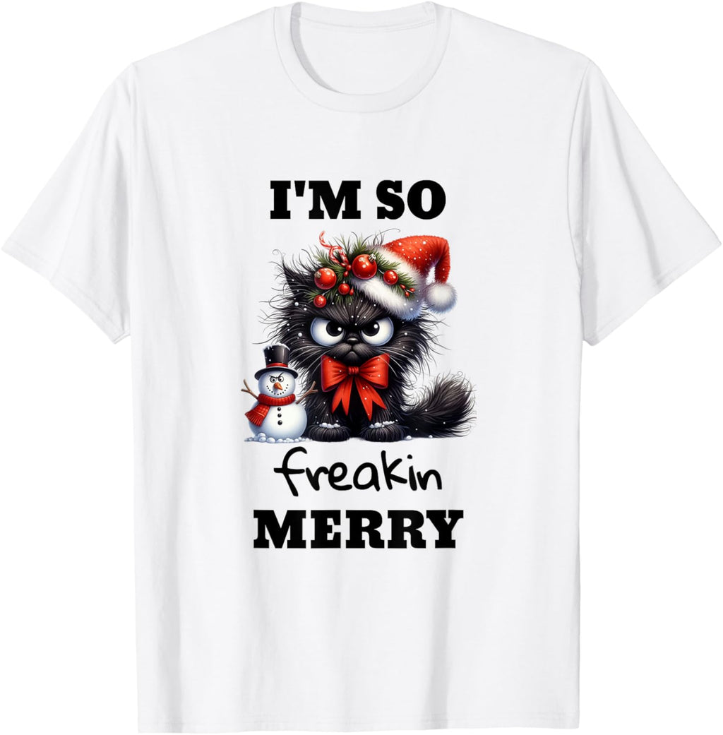 I'm So Freakin Merry Christmas Angry Cat and Snowman Funny