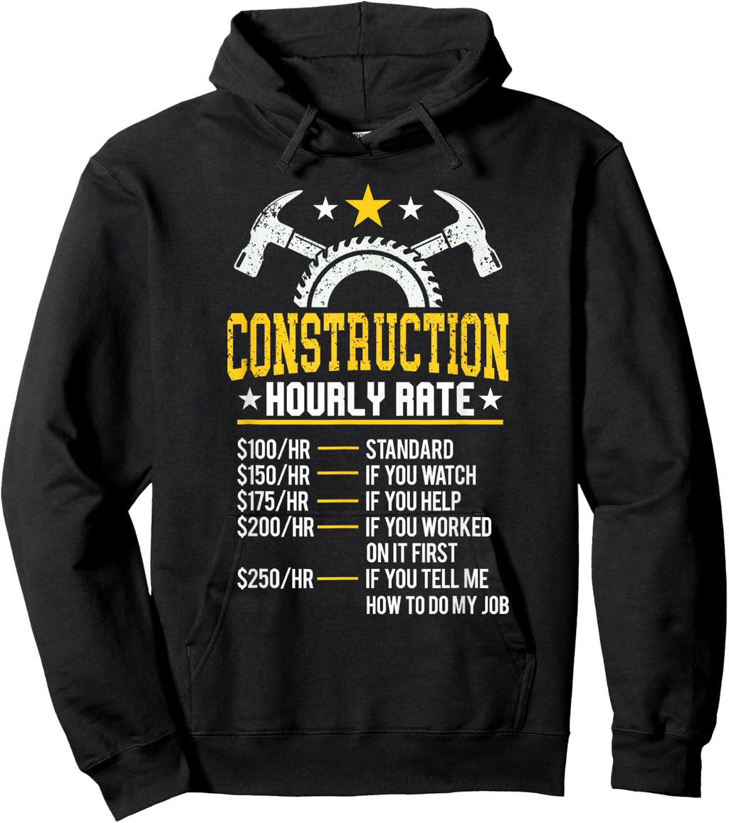 Bau Gift Co. Funny Construction Hourly Rate Contractor - Men's Black Small Classic Fit Short Sleeve Sweatshirt Hoodie