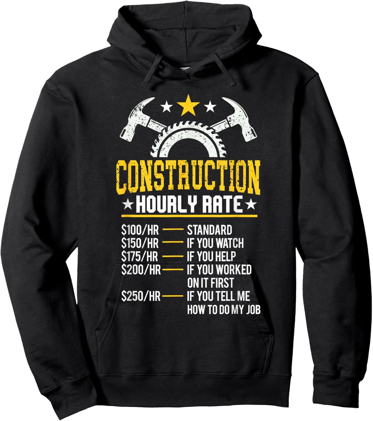 Bau Gift Co. Funny Construction Hourly Rate Contractor - Men's Black Small Classic Fit Short Sleeve Sweatshirt Hoodie
